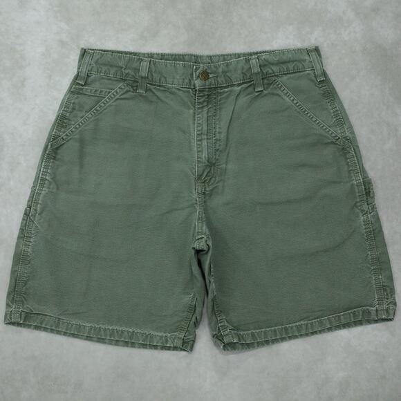 Vintage Y2K Carhartt B144 OLV Olive Green Carpenter Short Workwear 32x7.5 - Picture 2 of 11